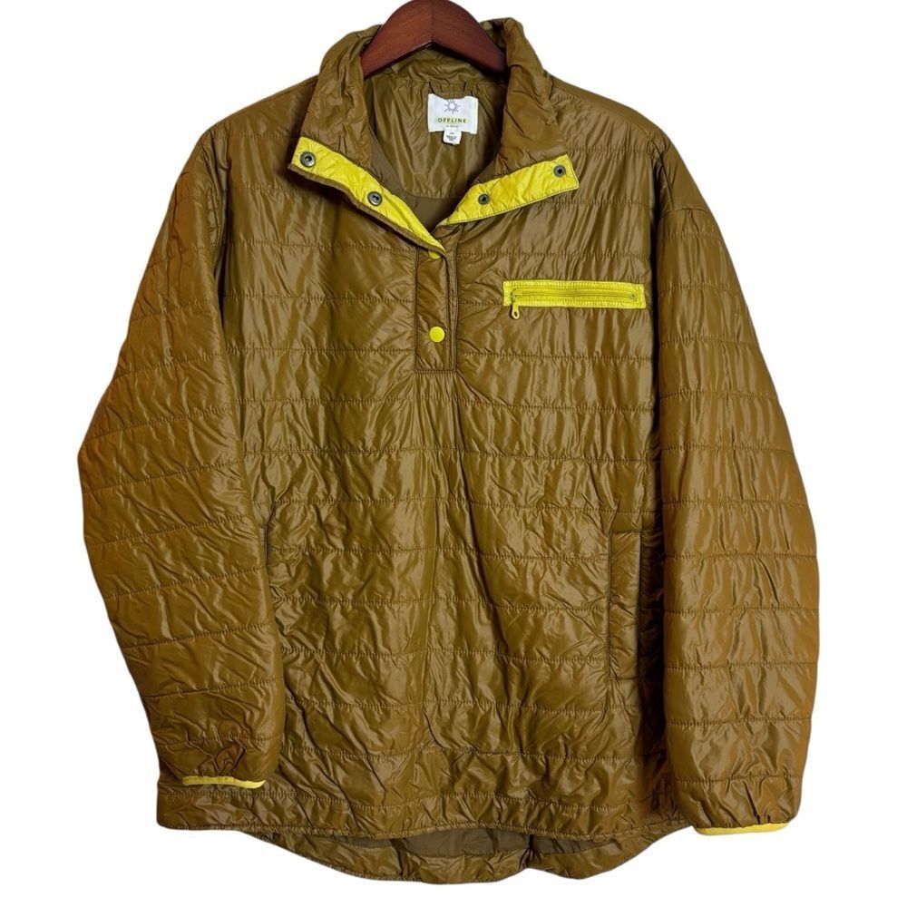 Offline By Aerie Quilted Pullover Puffer Quarter Snap Jacket Large Mustard